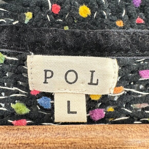 POL‎ Women's Size Large Sweater Black Chenille Loose Knit Speckle Frayed Boho - Picture 6 of 6